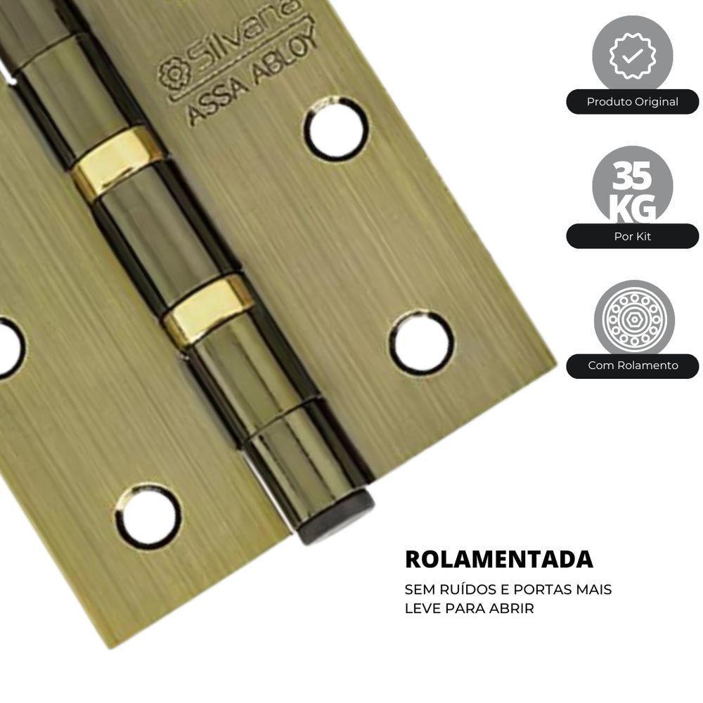 Dobradiça Para Porta Silvana 3.1/2 Com Rolamento 891 Embutir 35kg Colonial Com 3 Peças - 4