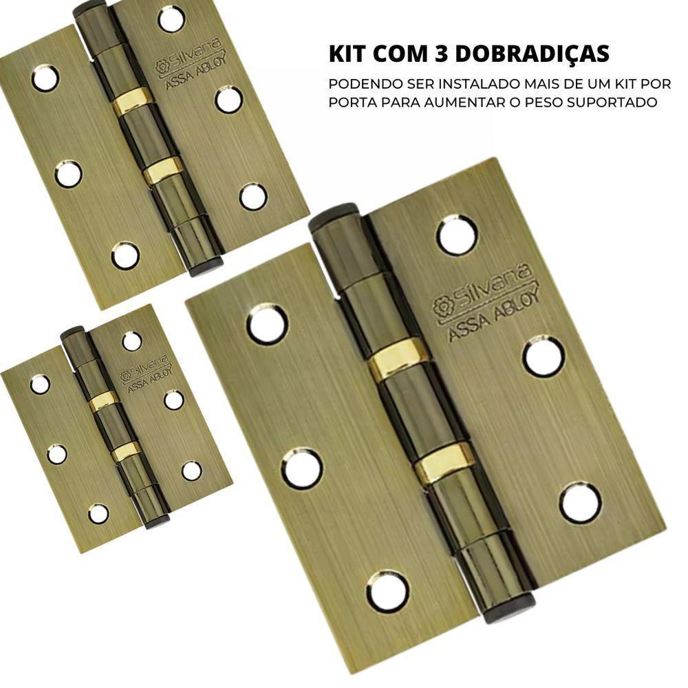 Dobradiça Para Porta Silvana 3 Com Rolamento 891 Embutir 25kg Colonial Com 3 Peças - 3