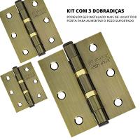 Dobradiça Para Porta Silvana 3 Com Rolamento 891 Embutir 25kg Colonial Com 3 Peças - 3