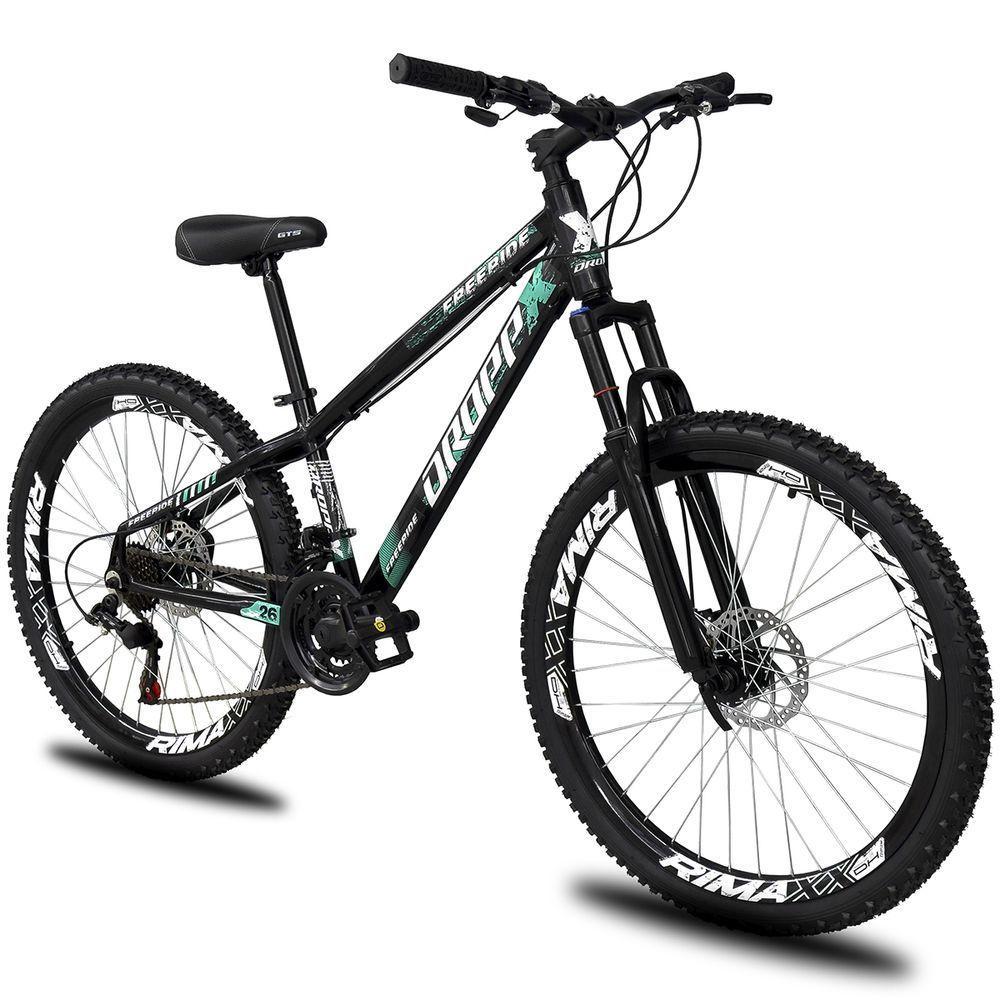 Bicicleta Aro 26 Dropp Freeride Alumínio 21m Freios A Disco Cãmbios Shimano - Preto e Azul - 1