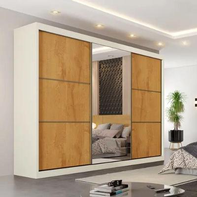 Guarda Roupa Casal Bragança 6 Gavetas Off White-Peroba MDF com Espelho