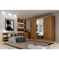 Guarda Roupa Casal Ripado Com Espelho 3 Portas 6 Gavetas - Royale-cumaru - Móveis Novo Horizonte - 1