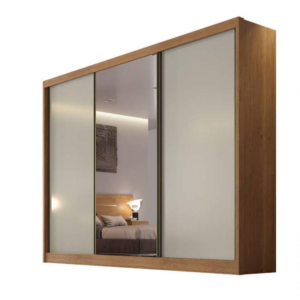 Guarda Roupa Casal Com Espelho 3 Portas 8 Gavetas - Sollo-cumaru Off White - Móveis Novo Horizonte - 2