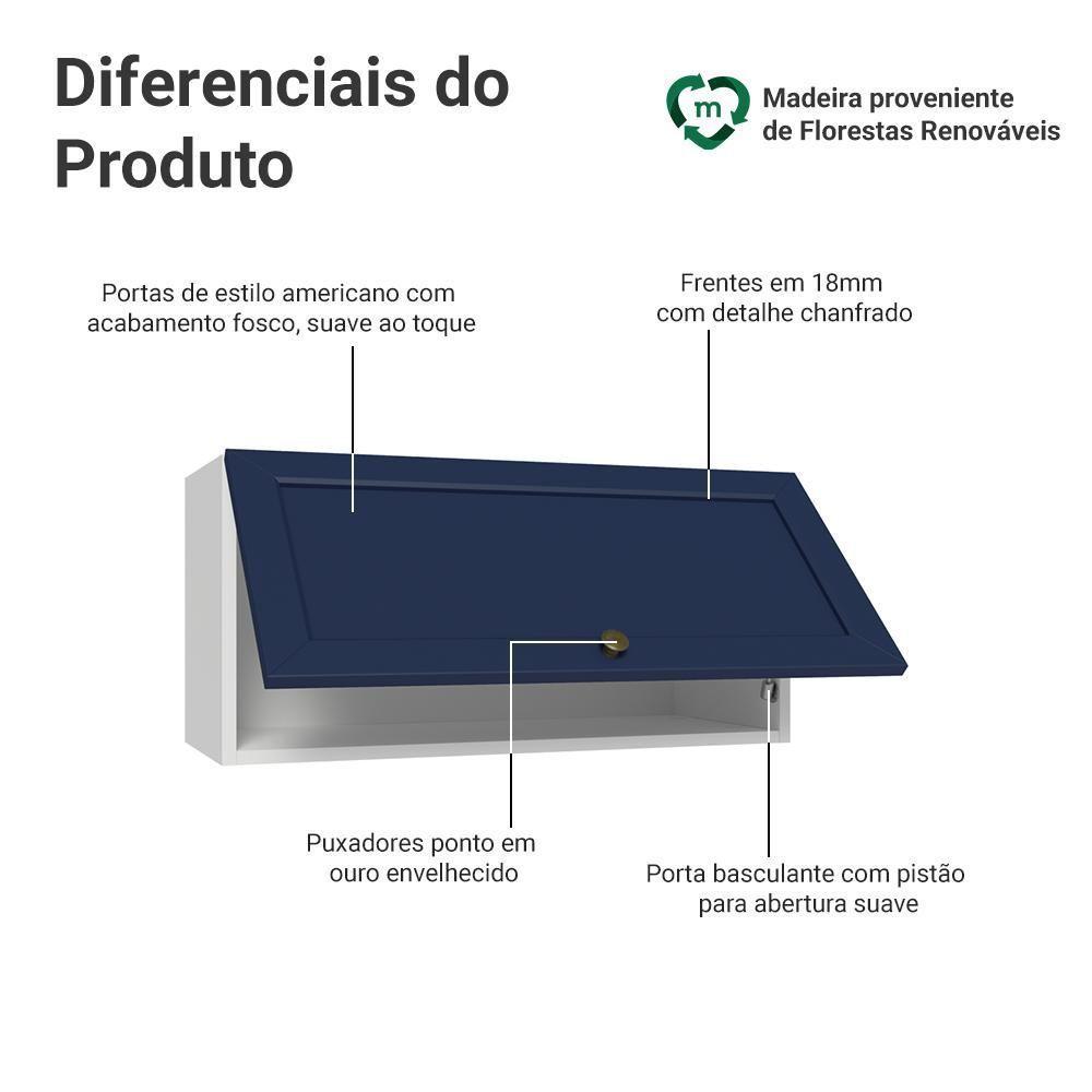 Armário Aéreo 70 Cm 1 Porta Basculante Vik Madesa Branco/azul - 2