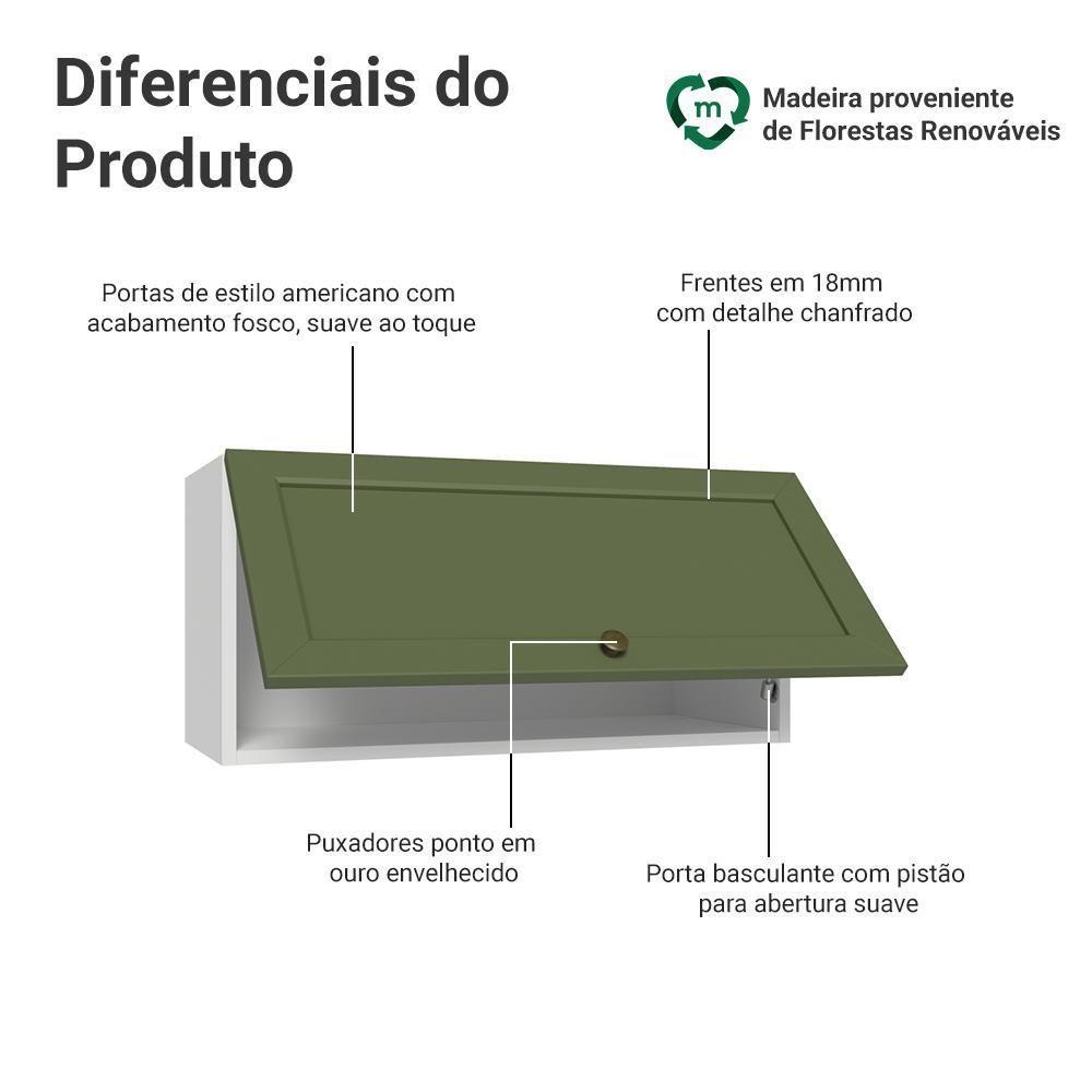 Armário Aéreo 70 Cm 1 Porta Basculante Vik Madesa Branco/verde - 3