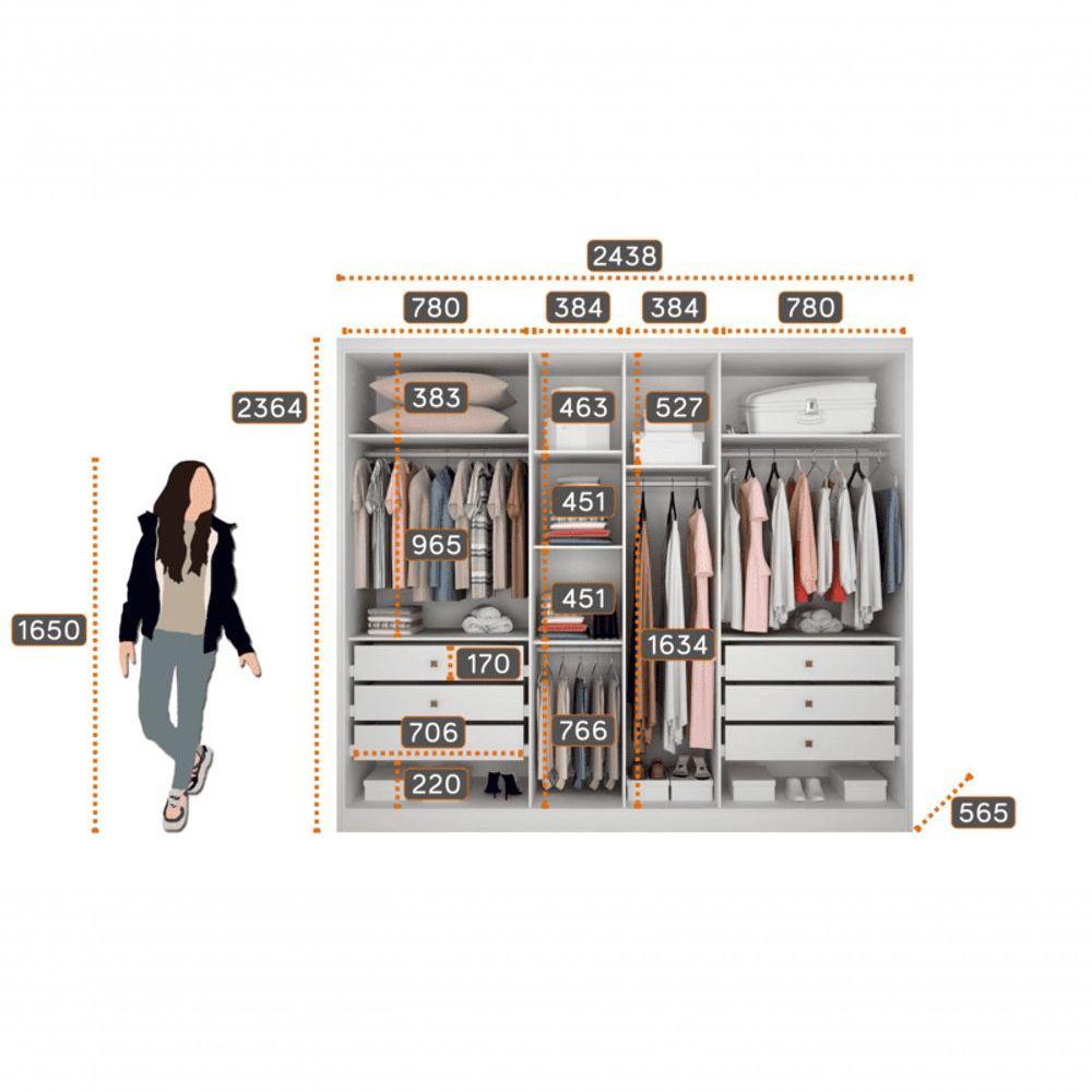 Guarda Roupa Casal 100% Mdf 6 Portas 6 Gavetas - Linea-branco - Móveis Novo Horizonte - 5