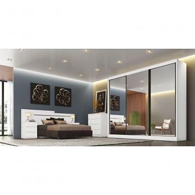 Guarda Roupa Casal Sollo Plus 3 Portas deslizante 6 Gavetas branco MDF Espelhado