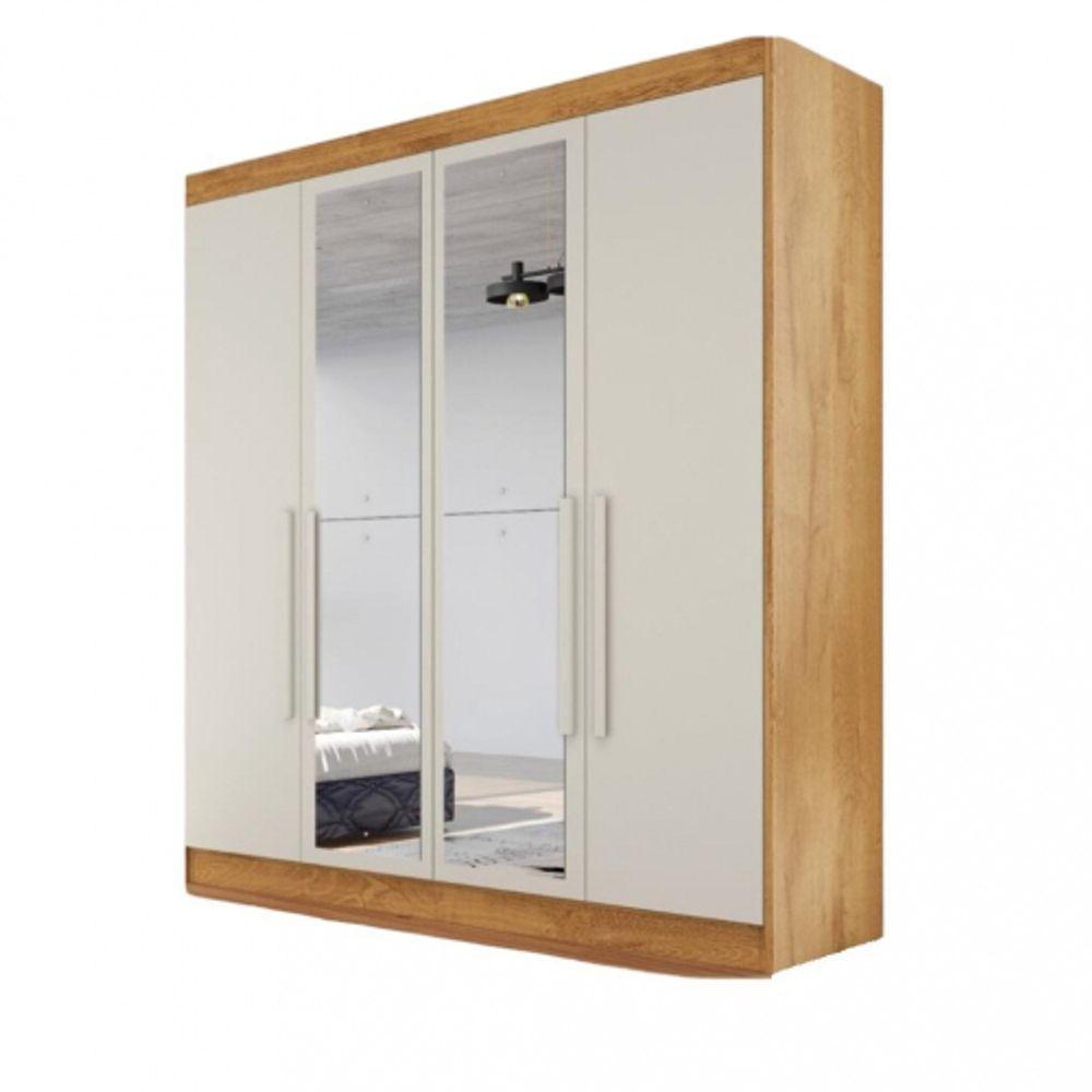 Guarda Roupa Solteiro Com Espelho 4 Portas 3 Gavetas - Nantes-peroba-off White - Móveis Europa - 2