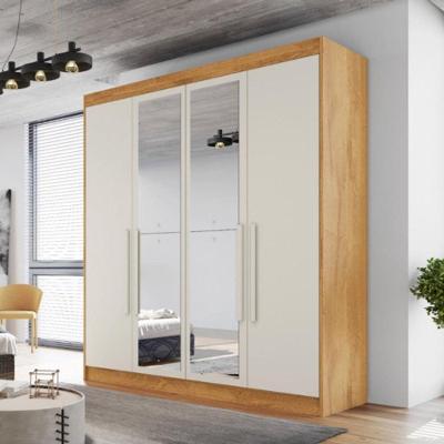 Guarda Roupa Solteiro Nantes 4 Portas de Bater 3 Gavetas Peroba-Off White MDF