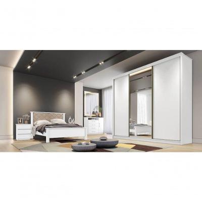 Guarda Roupa Casal Londres 1 Porta Correr Espelhada 4 Gavetas Branco MDF
