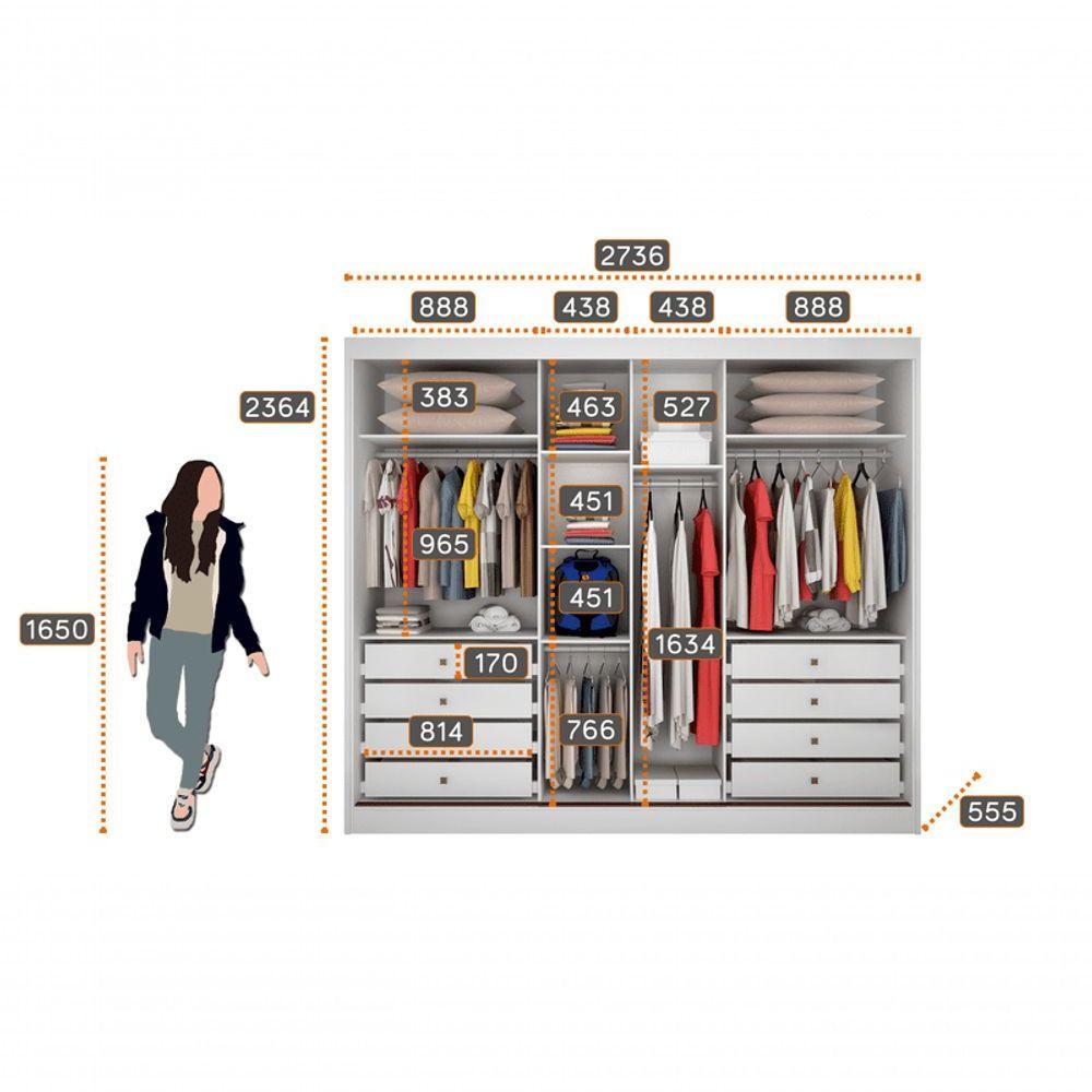 Guarda Roupa Casal Com Espelho 3 Portas 8 Gavetas - Sollo-branco - Móveis Novo Horizonte - 5