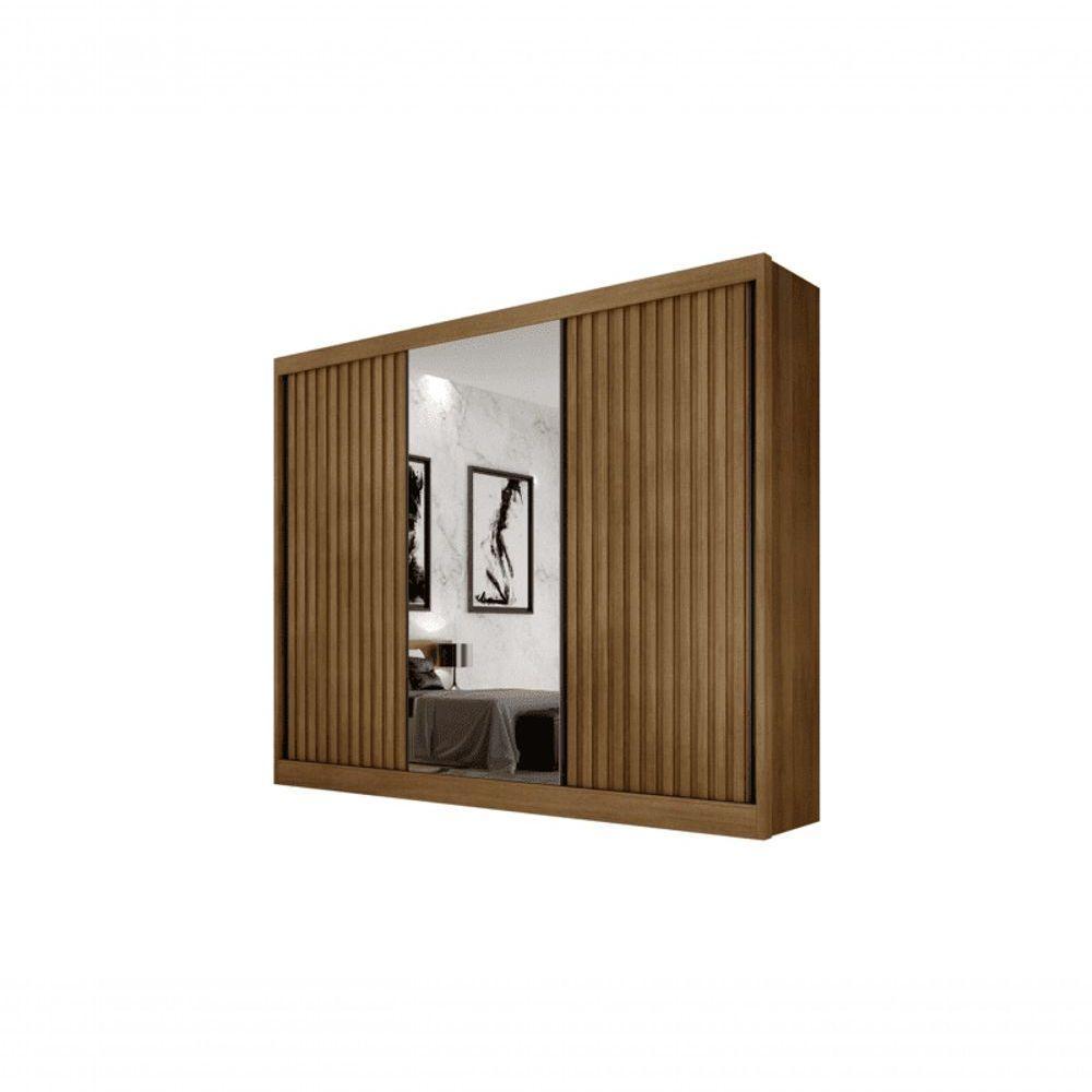 Guarda Roupa Casal Ripado Com Espelho 3 Portas 4 Gavetas - Canastra-cumaru - Móveis Novo Horizonte - 2