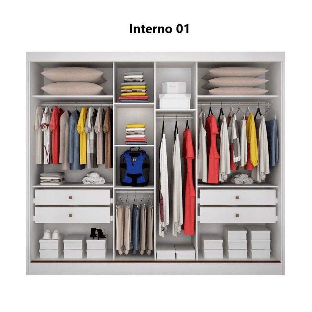 Guarda Roupa Casal Ripado Com Espelho 3 Portas 4 Gavetas - Royale-branco - Móveis Novo Horizonte - 3