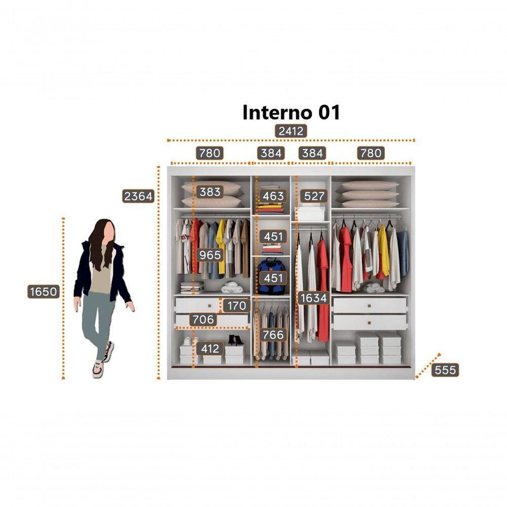 Guarda Roupa Casal Ripado Com Espelho 3 Portas 4 Gavetas - Royale-branco - Móveis Novo Horizonte - 4