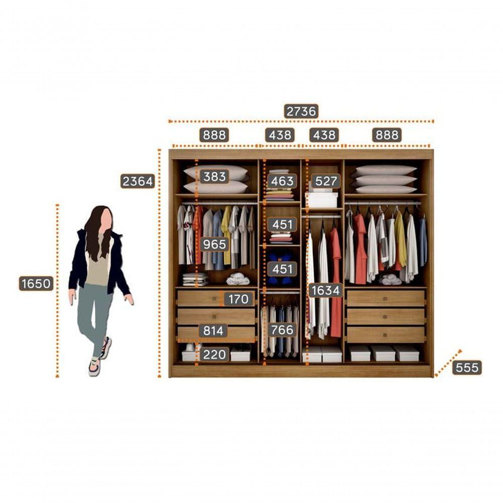 Guarda Roupa Casal Com Espelho 3 Portas 6 Gavetas - Logan-cumaru - Móveis Novo Horizonte - 4