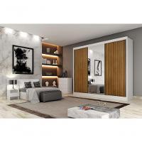 Guarda Roupa Casal Ripado Com Espelho 3 Portas 8 Gavetas - Canastra-branco - Móveis Novo Horizonte - 1