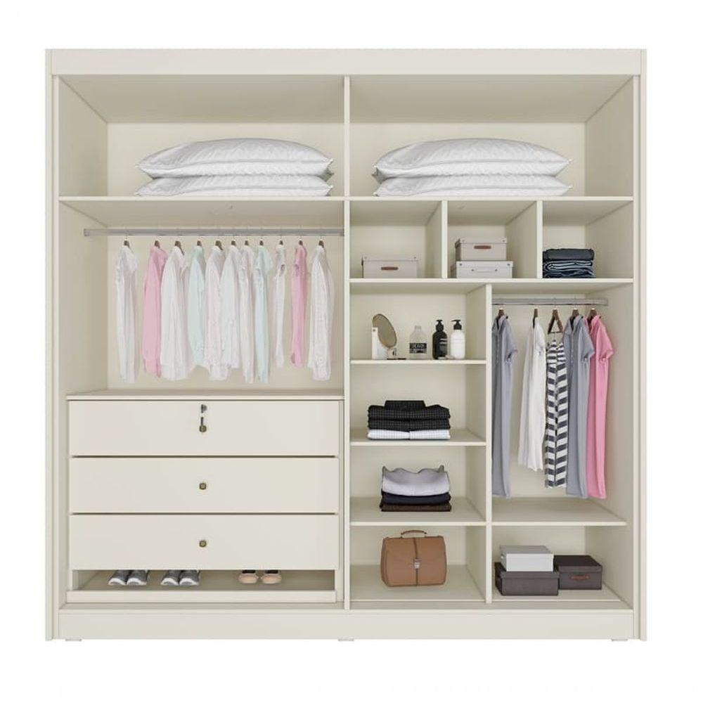 Guarda Roupa Solteiro Com Espelho 4 Portas 3 Gavetas - Nantes-off White-peroba - Móveis Europa - 3