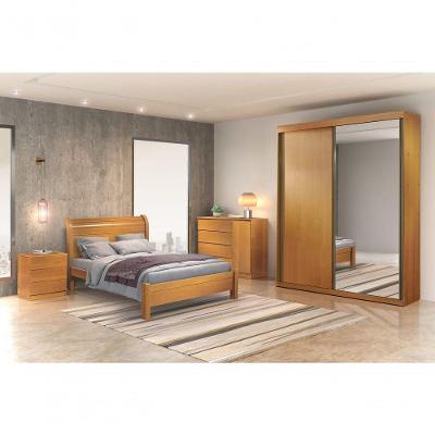 Guarda Roupa Solteiro Búzios 2 Portas Correr 3 Gavetas Cinamomo MDF com Espelho