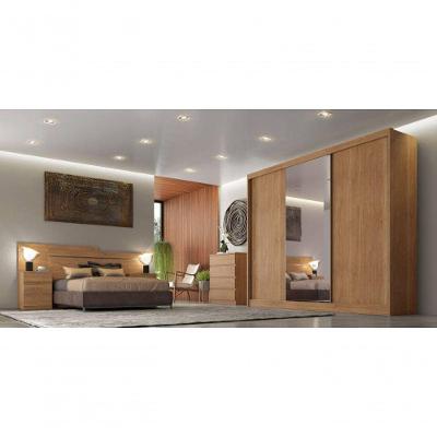 Guarda Roupa Casal Logan 3 Portas de Correr 8 Gavetas Cumaru MDF Móveis Novo Horizonte