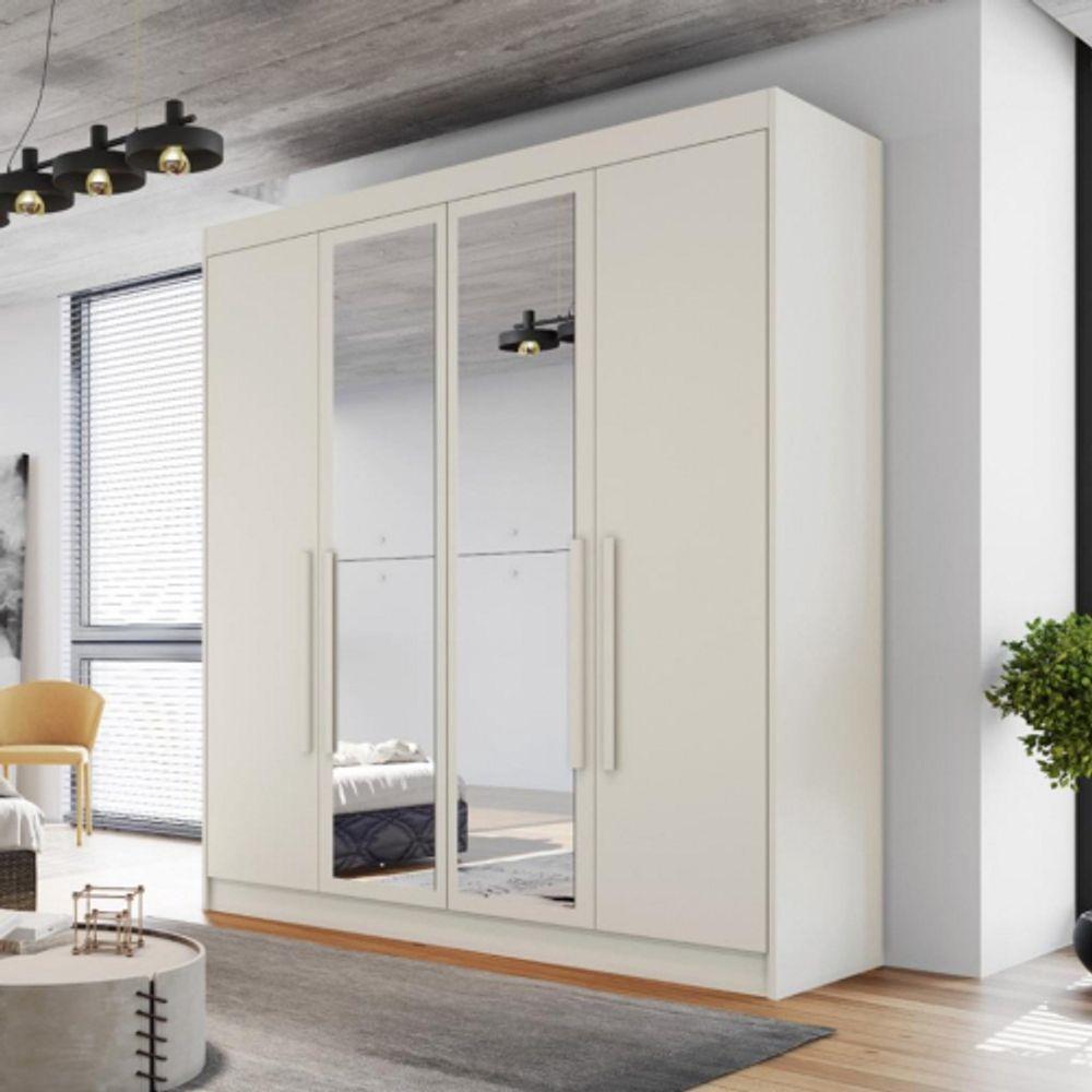 Guarda Roupa Solteiro Com Espelho 4 Portas 3 Gavetas - Nantes-off White - Móveis Europa - 1
