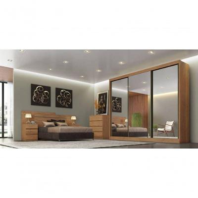 Guarda Roupa Casal Logan 3 Portas Correr 8 Gavetas Cumaru MDF Espelhado
