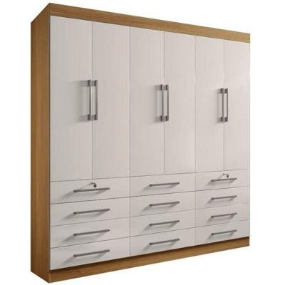 Guarda Roupa Casal Mônaco 6 Portas 12 Gavetas cinamomo-off White MDF