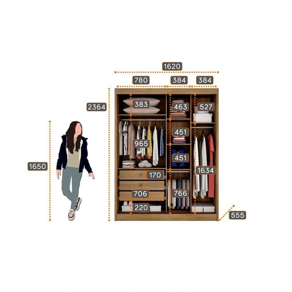 Guarda Roupa Solteiro Com Espelho Mdf 3 Gavetas - Toledo-cumaru - Móveis Novo Horizonte - 4