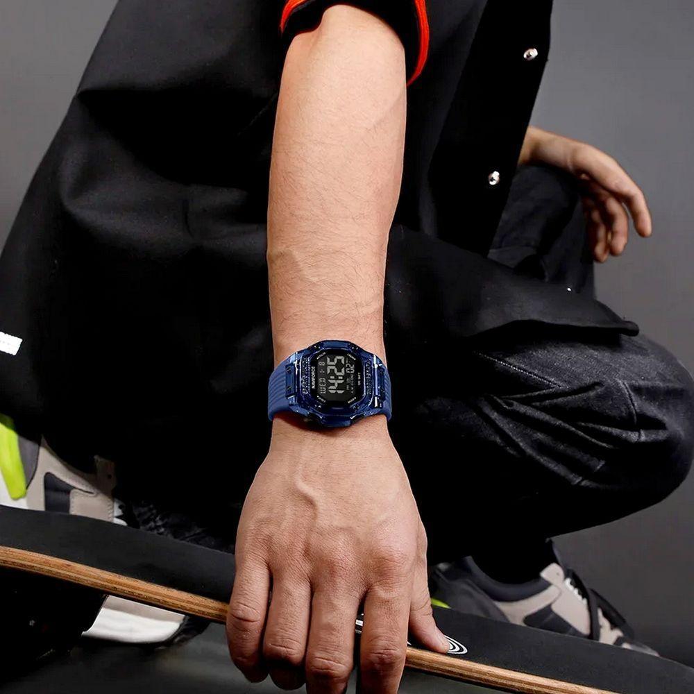 Relógio Digital Esportivo Luminoso Pulseira De Silicone 50m à Prova D'água Azul - 3