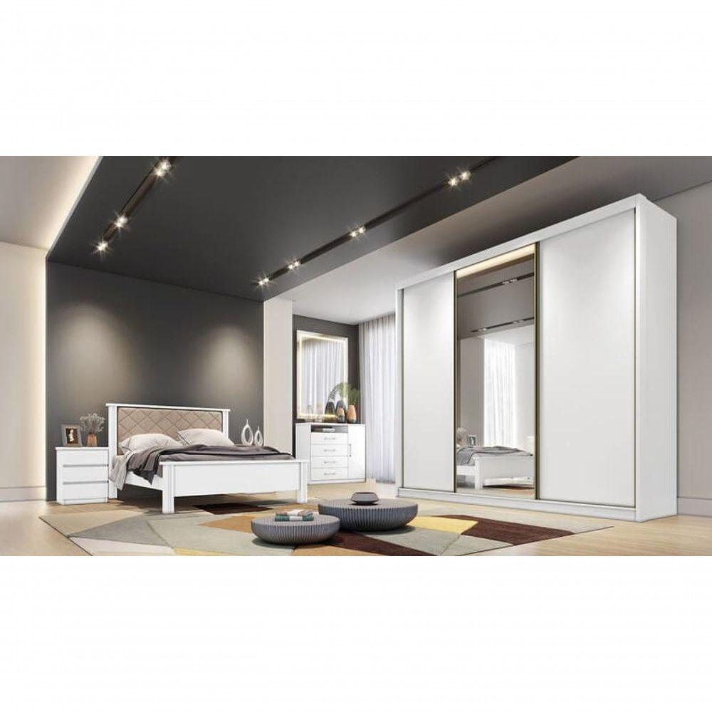 Guarda Roupa Casal Com 1 Porta Espelhada 6 Gavetas - Londres-branco - Móveis Novo Horizonte - 1