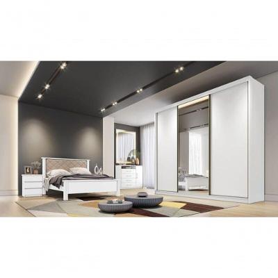 Guarda Roupa Casal Londres 1 Porta Correr Espelhada 6 Gavetas Branco MDF