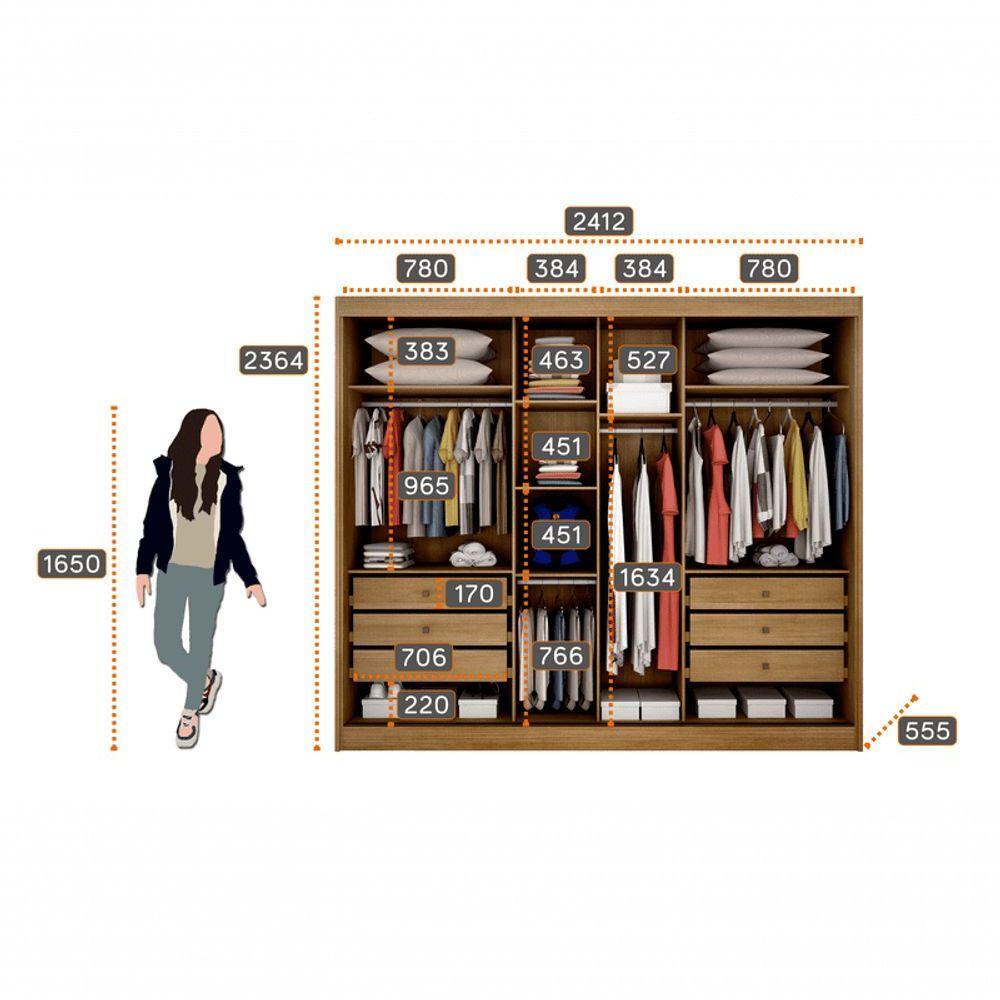 Guarda Roupa Casal Ripado Com Espelho 3 Portas 6 Gavetas - Canastra-cumaru - Móveis Novo Horizonte - 4