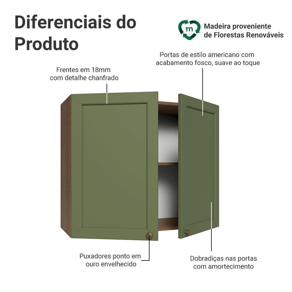 Armário Aéreo 80 Cm 2 Portas Vik Madesa Rustic/verde - 3