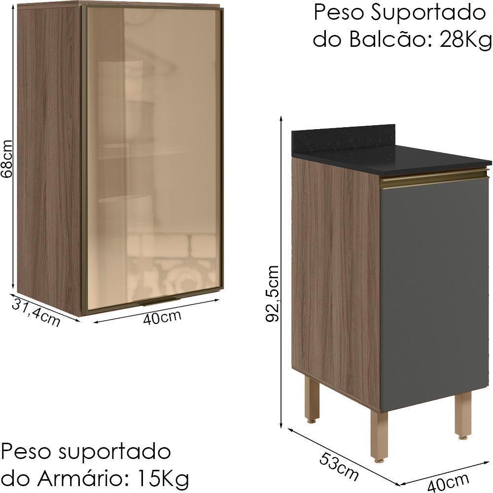 Armario Aereo Balcao 1p Vidro 40cm Mdf Kali Nicioli Carvalho Toq Chumbo - 3