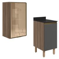 Armario Aereo Balcao 1p Vidro 40cm Mdf Kali Nicioli Carvalho Toq Chumbo - 1