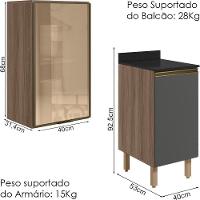 Armario Aereo Balcao 1p Vidro 40cm Mdf Kali Nicioli Carvalho Toq Chumbo - 3