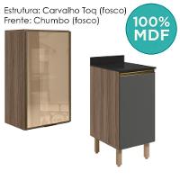 Armario Aereo Balcao 1p Vidro 40cm Mdf Kali Nicioli Carvalho Toq Chumbo