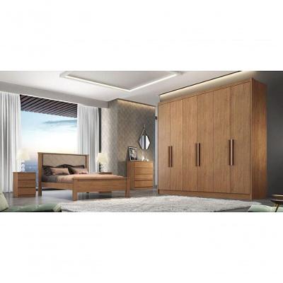 Guarda Roupa Casal Linea 6 Portas Bater 8 Gavetas Cumaru MDF Móveis Novo Horizonte