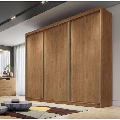 Guarda Roupa Casal Londres 3 Portas de Correr 4 Gavetas Cumaru MDF