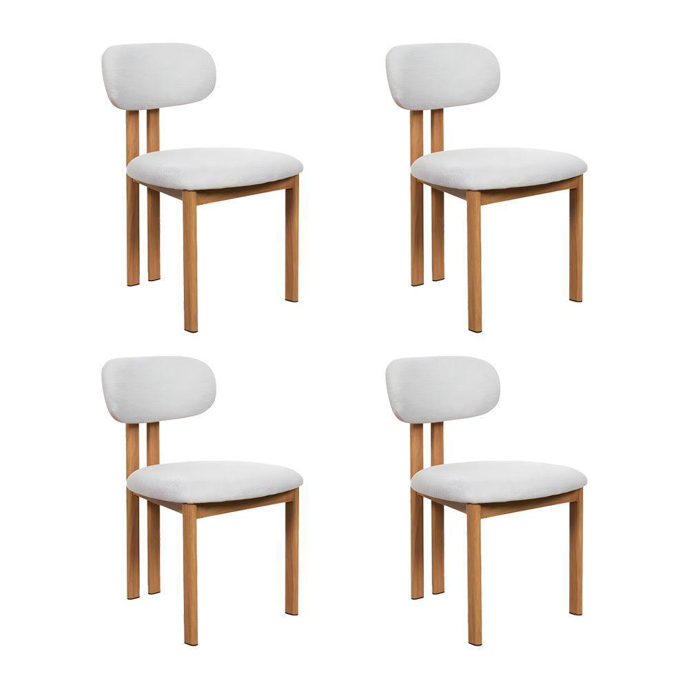 Kit 4 Cadeiras De Jantar Tulipa Estrutura Aço Carbono Laminado Natural Com Estofado Linho Cru - 1
