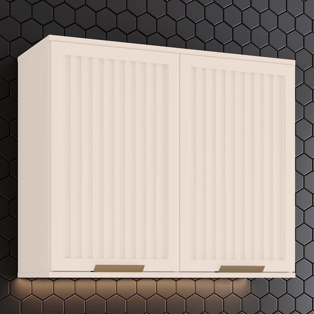 Armário Aéreo Connect 80cm 2 Portas Ripado Off White - Móveis Henn Off White - 2