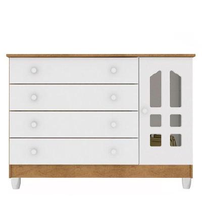 Cômoda Infantil Gran Selena 4 Gavetas MDF Branco Acetinado Amadeirado com Porta
