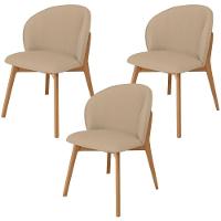 Kit 03 Cadeiras De Jantar E Estar Living Estofada Mia L02 Linho Bege Escuro - Lyam Decor - 1