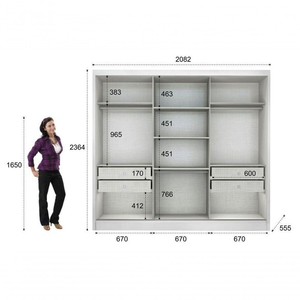 Guarda Roupa Casal Com Espelho 3 Portas 4 Gavetas - Medelim-branco - Móveis Novo Horizonte - 5