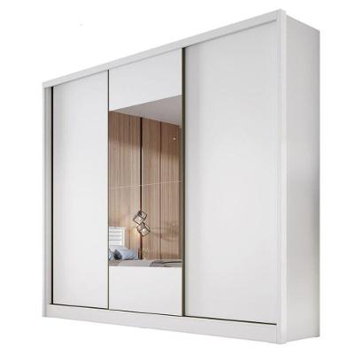 Guarda Roupa Casal Medelim 3 Portas de Correr 4 Gavetas Branco MDF com Espelho