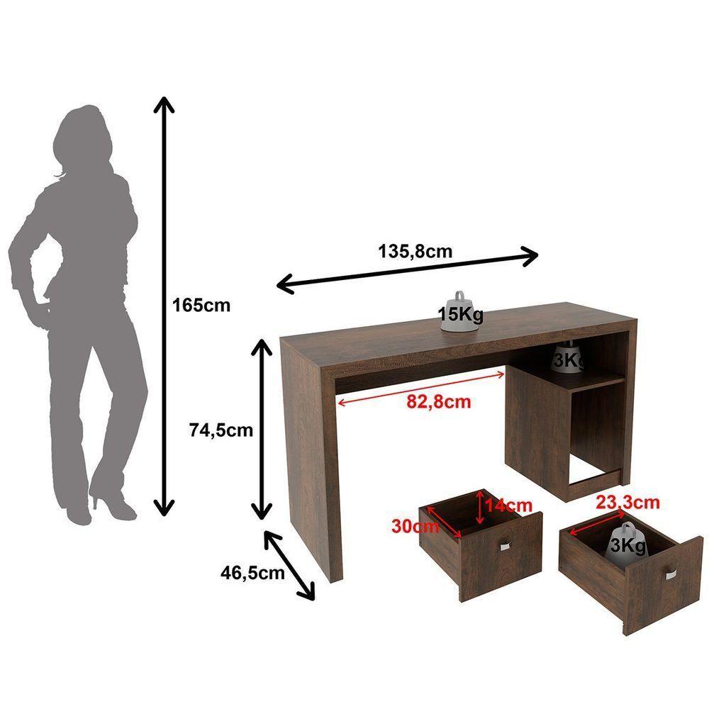 Mesa Para Escritório Escrivaninha 2 Gavetas Rústico - 7