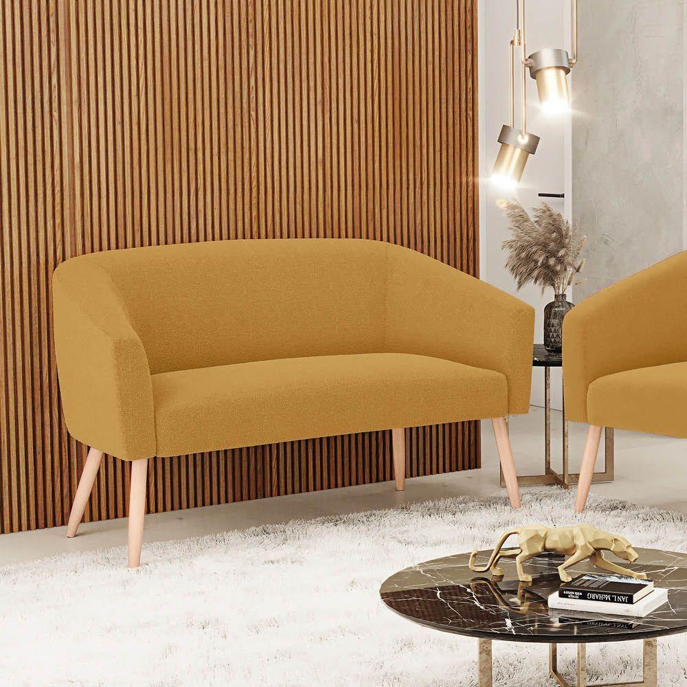 Sofá 2 Lugares Namoradeira Pé Palito Natural Stella Bouclê Mostarda D03 - D'rossi - 1