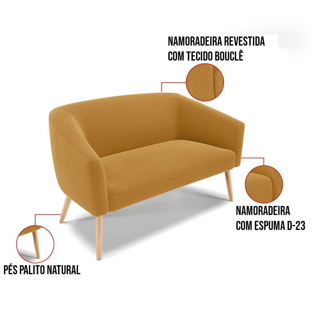 Sofá 2 Lugares Namoradeira Pé Palito Natural Stella Bouclê Mostarda D03 - D'rossi - 2