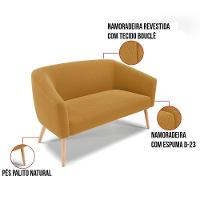 Sofá 2 Lugares Namoradeira Pé Palito Natural Stella Bouclê Mostarda D03 - D'rossi - 2