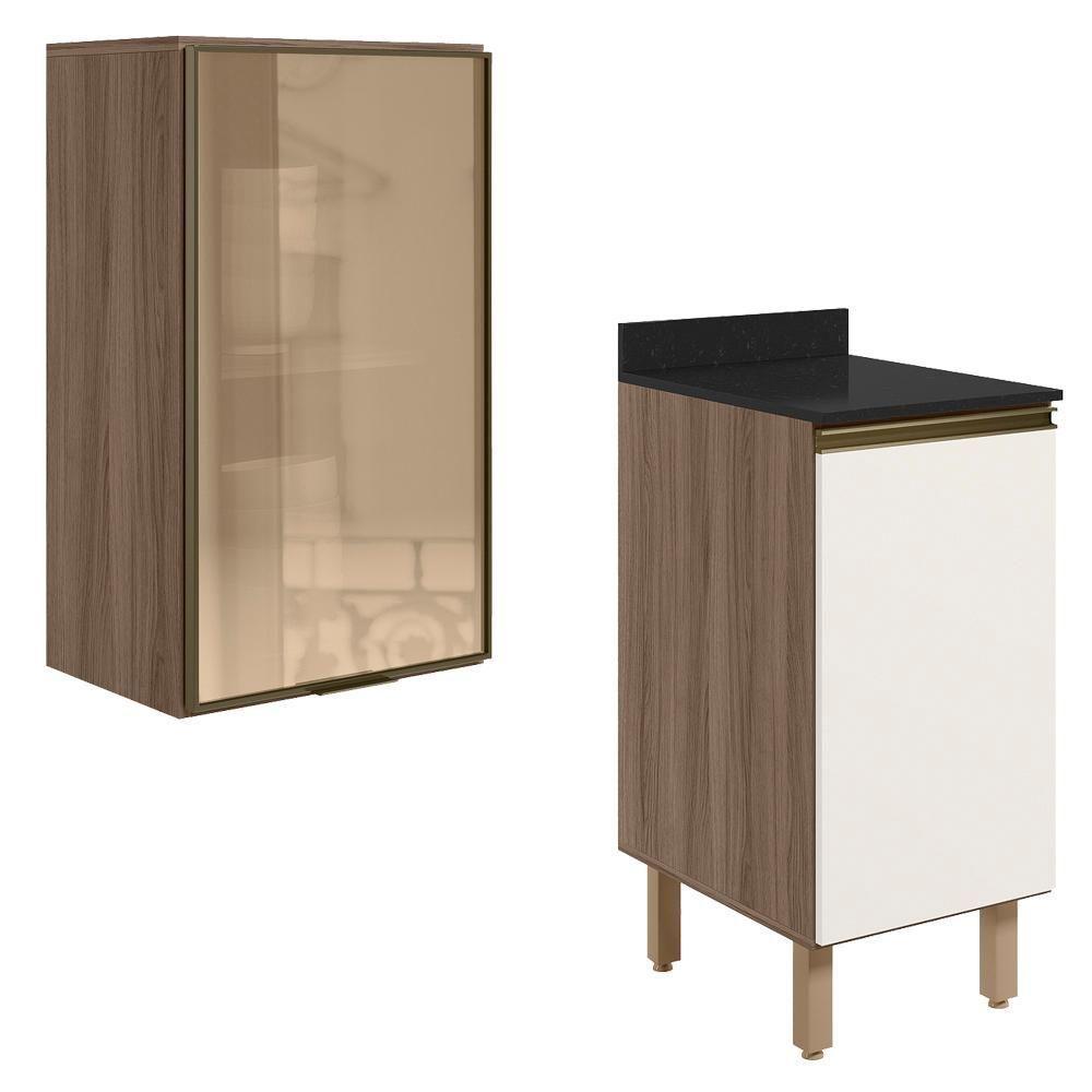 Armario Aereo Balcao 1p Vidro 40cm Mdf Kali Nicioli Carvalho Toq Off White Cetim - 1