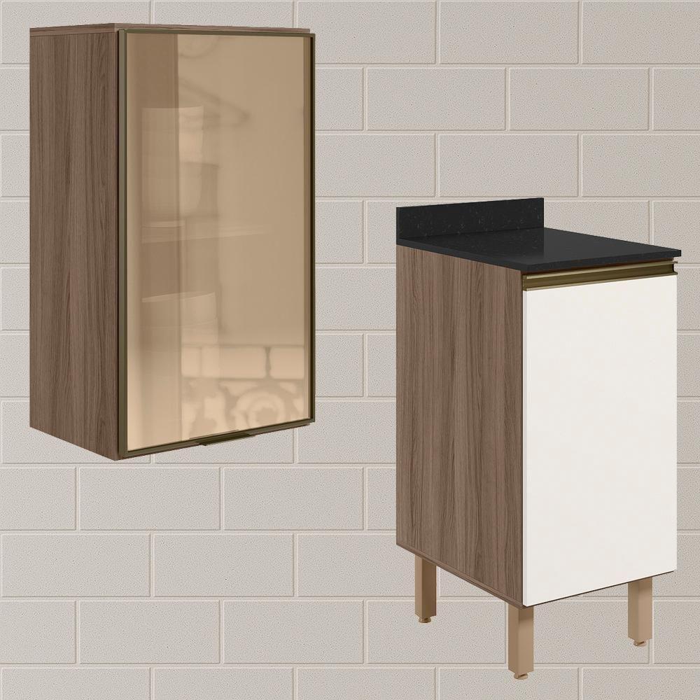 Armario Aereo Balcao 1p Vidro 40cm Mdf Kali Nicioli Carvalho Toq Off White Cetim - 2